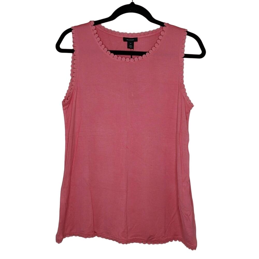 Halogen (Nordstrom) Geo Trim Tank Sleeveless Knit Crewneck Coral Rose M New